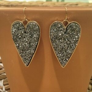 Druzy Heart Shape Drop Earrings New